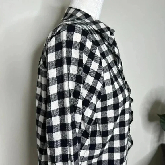 MELLO DAY Black & White Buffalo Check Flannel Ruffle Button Down - Holiday Plaid - Picture 7 of 10